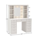 Vanity Desk with LED Lighted Mirror, Makeup Vanity with 11Drawers, 3 Color Lighting Modes Brightness W509P149855