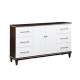 Contemporary White and Cherry Finish 1pc Dresser of 6x Drawers 2x Shelves Modern Bedroom Furniture B011P149133