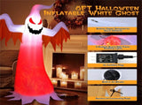 8FT Halloween Inflatable White Ghost - Rotatable Colorful LED Flame Lights, 190T Waterproof 76642105