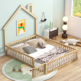 Wood Full Size House Platform Bed with Guardrail, Natural N709P171852M