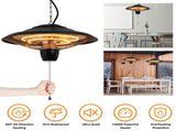 1500W Hanging Halogen Patio Heater, Fanless Electric Ceiling Heater, IP23 Rated, 2 Heat Settings, 16046511