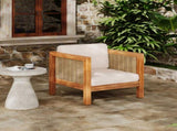 Acacia Wood Outdoor Club Chair with Wicker Armrest and Beige Cushions,400 lbs Capacity N779P359686B