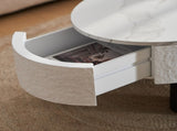 Oval Coffee Table with Faux Marble Tabletop, Mid Century Modern Coffee Table with Hidden Drawer and W3040P382324