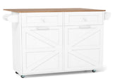 White Mobile Kitchen Island Cart with Drop-Leaf Design, Lockable Universal Wheels & Trash Storage 84900576