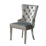 ZNTS Contemporary Gray Flannelette 2pcs Side Chairs Button-Tufted Upholstered Dining Chairs Wingback B011P208973