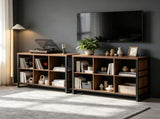 Industrial & Rustic Storage Cabinet, 3 Open Shelves & 3 Foldable Fabric Drawers Console Table, 38184093