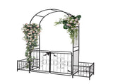 198.5*50*219cm Courtyard Arc Top With Door With Planting Frame Iron Art Iron Arch Black 02242955