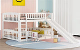 ZNTS Bunk Bed with Slide,Full Over Full Low Bunk Bed with Fence and Ladder for Toddler Kids Teens White 37938086