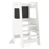 Multi-Use Toddler Kitchen Step Stool With Activity Chalkboard Adjustable Height & Rail - White 75639804