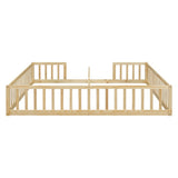 Double Twin Floor Bed with Fence, Guardrails, without door, Natural W504P143287