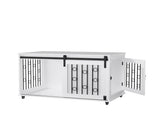 39.37'' Modern Wooden Dog Crate Furniture with Sliding Barn Door and Side Door, Indoor Dog Kennel 66249718