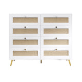 White Color 8 Drawers Chest of Drawers with Rattan Drawer Face Golden Legs and Handles W2139142764