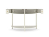 Artisan-Crafted Wave-Pattern Demi-Lune Console Table with Creamy White Finish,Unique Half Moon 23846841