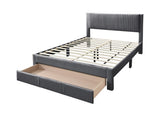 Contemporary 1pc Queen Size Bed w Storage Drawer Charcoal Corduroy Texture Design Platform Bedframe B011P238966