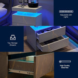Nightstand LED Bedside Table Cabinet Lights Modern End Side with 2 Drawers for Bedroom W2178138743