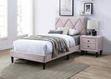 Full Size Bed w Adjustable Headboard 1pc Bedframe, Light Pink Velvet Upholstered Youth Bedroom B011P190165