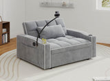 Corduroy Pull-Out Sleeper Chair With Pillow, Brushed Stainless Steel Cup Holder, Phone Stand & Usb 32006606