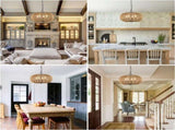 Farmhouse Rattan Pendant Lights, 15.7" 4-Light Boho Chandelier Light Fixture, Wicker Hand Woven W2738P185429