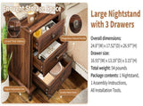 Brown P2 particle board with 3D paper solid wood legs 63*44.5*68.5CM three drawers bedside table 04124081