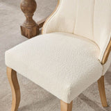 Snow Velvet Dining Chairs, Mid-Century Style with Curved Wood Trim & Sculpted Legs, Upholstered W1143P332691