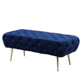 Sira Velvet Button Tufted Bench with Gold Metal Legs, Blue T2574P164597