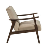 ZNTS Mid-Century Modern Design 1pc Accent Chair Light Brown Velvet Upholstery Dark Walnut Finish Wood, B011P256601