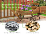 Garden Plant Planter Wooden Wagon Planter W/ Wheel Garden Yard Brown 32157644