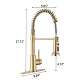 Pull Down Sprayer Spring Kitchen Sink Faucet Brushed Gold W122552138