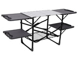 Foldable Aluminum Camping Kitchen Table Heat Resistant Slatted Tabletop, 4 Foldable Side Trays Mesh 08504141