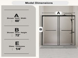 60 W x 72 H Sliding Shower Door, Semi-Frameless Double Sliding Glass Shower Door with 1/4 W3887P395469