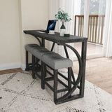 Bar Table Set with Power Outlet, Bar Table and Chairs Set, 4 Piece Dining Table Set, Industrial W487P333506