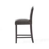 Set of 2, 26.25" Upholstered Counter Height Barstools with Nailhead Trim, Brown and Walnut, PU 62369.00PU
