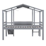 Twin Size Loft Bed with Ladder and Slide, House Bed with Blackboard and Light Strip on the Roof, WF324323AAE