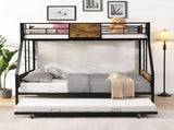 Twin Over FULL Metal Bunk Bed with Trundle 2 - Side Ladder and Full-Length Guardrail, No Box Spring W311133419
