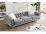 Gray, Three-seater Sofa, Velvet Crystal Buckle Upholstery Sofa, Crystal Feet, Removable Cushion, Two 57265438
