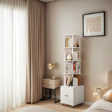 Rotating Bookshelf, 360 Degree Display 5 Tier Corner Bookshelf with Drawer for Small Space, Floor W2641P329223