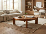 33.46" Round Coffee Table with Sunburst Wood Grain Top, Solid Wood Tray Frame & Cylindrical Legs, W3158P536534