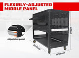 3-Tier DIY Detachable Utility Cart Storage Tool Cart With Steel Pegboard, Foldable Rolling Tool Cart W2801P283428