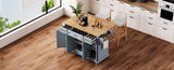 K&K 54inch Large Kitchen Island with Rubber Wood Drop Leaf, Embossed Texture Rolling Kitchen Cart on N707P195395G