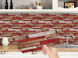 12-Piece Set of Retro Red Shaped Wood-Grain Self-Adhesive Wallpaper 85861440