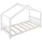 ZNTS Twin Size House Platform Bed with Headboard and Footboard,Roof Design,White WF284064AAK