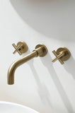 Double Handle Wall Mount Bathroom Faucet Brushed Gold W122453410