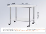 24x36x38 Inch Stainless Steel Prep Table, Equipped with 4 Casters and 3 Height Settings, Durable for 28004674