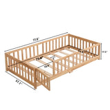 full Size Floor Bed with Door,Solid Wood Platform Bed Frame with Fence,Suitable for children,Pine W495123239