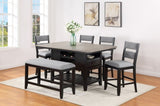 2pc Set Black Farmhouse Style Ladder Back Counter Height Side Chair Stool Gray Color Upholstered B011135074