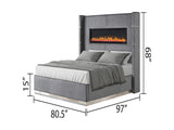 Lizelle Upholstery Wooden King Bed with Ambient lighting in Gray Velvet Finish B00977486