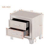 Mid Century Vintage Nightstand with Metal Legs for Bedroom, Velvet Bedside Table with 2 Drawers, N733P183659A
