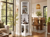 70" Corner Bar Cabinet with Glass Doors and Wooden Wine Glass Holder, Tall Corner Wine Cabinet N752P508255W
