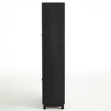 74.5''H Ash Wood Grain Display Cabinet, Bookcase with Glass Doors & Adjustable Shelves, Mid-Century N845P296678B