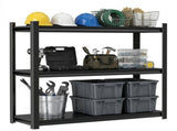 3-Tier Adjustable Height Metal Storage Shelving Unit, Large Capacity Black Multipurpose Organizer 12501859